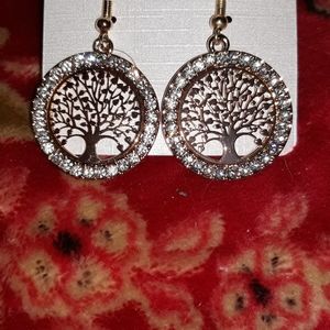 Silver "Tree of life" Earrings Crystal Rhinestones Dangle Earrings 1 pair